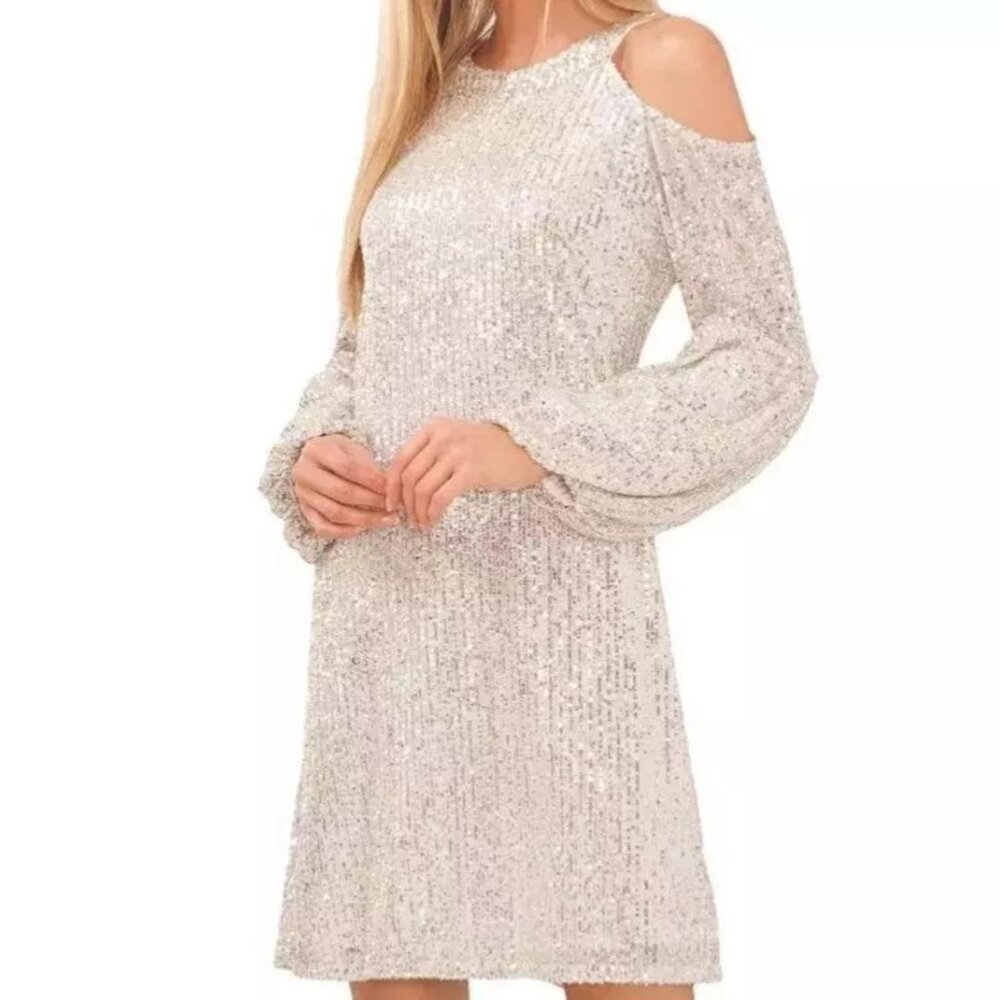 CeCe Champagne Sequin Cold Shoulder Party/Cocktail Dress, Sz Large, NWT, MSRP $1